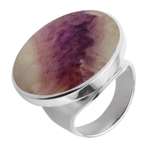 Sterling Silver Blue John Large Round Stone Ring R611