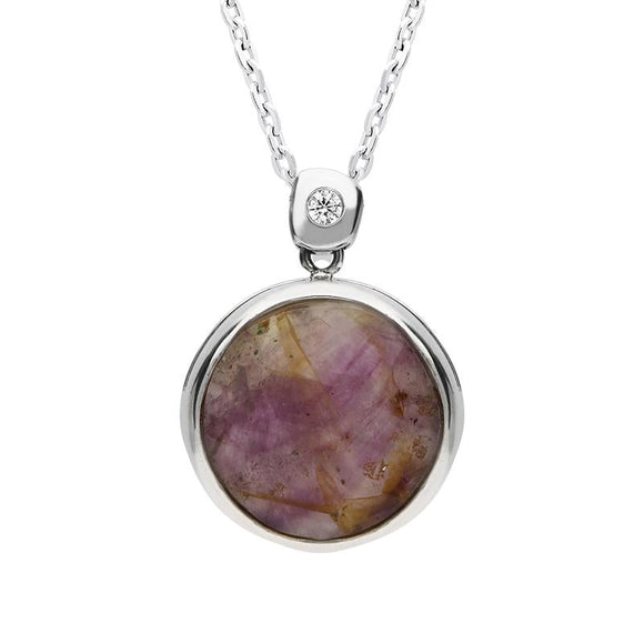 00027188 18ct White Gold Blue John and 0.05ct Diamond Faceted Round Necklace SH19_18