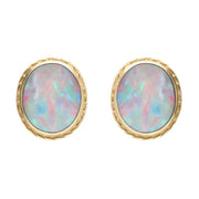 00067019 9ct Yellow Gold Opal Rope Edged Stud Earrings, E023