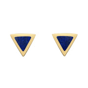 00068056 C W Sellors 9ct Yellow Gold Lapis Lazuli Tiny Triangle Stud Earrings. E035