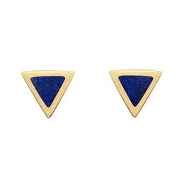 00068056 C W Sellors 9ct Yellow Gold Lapis Lazuli Tiny Triangle Stud Earrings. E035
