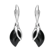 00074065 C W Sellors Sterling Silver Whitby Jet Leaf Shaped Open Top Drop Earrings E1655