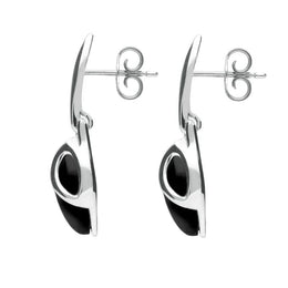 00074065 C W Sellors Sterling Silver Whitby Jet Leaf Shaped Open Top Drop Earrings E1655