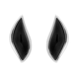00080008 C W Sellors Sterling Silver Whitby Jet Leaf Shape Stud Earrings, E1306.