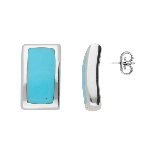 Sterling Silver Turquoise Oblong Stud Earrings. E786.