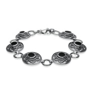 00087529 Sterling Silver Whitby Jet 6 Stone Celtic Curl Bracelet, B198