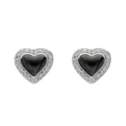 00103398 18ct White Gold Whitby Jet 0.14ct Diamond Edge Heart Stud Earrings, KRG-083