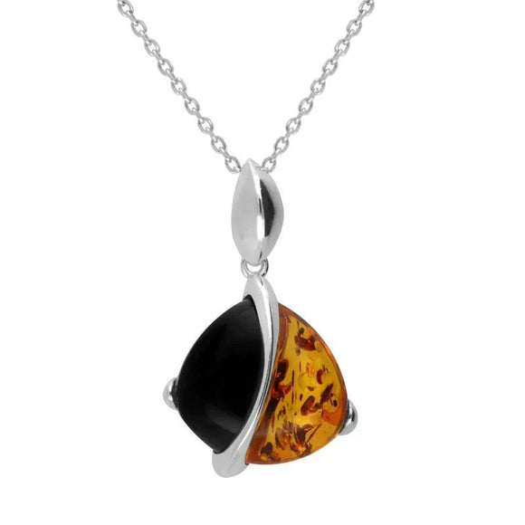 00109552 Silver Whitby Jet and Amber Double Stone Pear Shaped Necklace, P2354