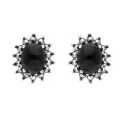 Sterling Silver Whitby Jet Marcasite Oval Beaded Edge Stud Earrings E2149