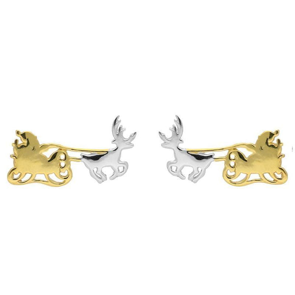 00141581 Sterling Silver Yellow Gold Santa's Sleigh Stud Earrings, E2229.
