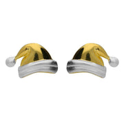 Sterling Silver Yellow Gold Santa Hat Stud Earrings, E2232.