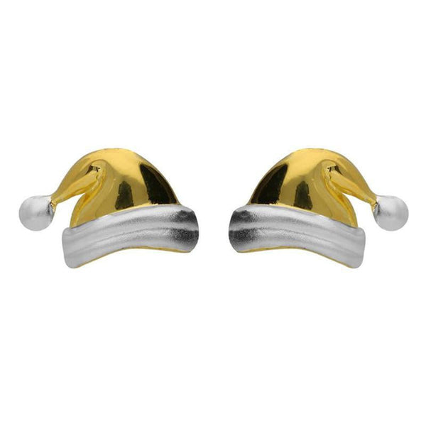 Sterling Silver Yellow Gold Santa Hat Stud Earrings, E2232.