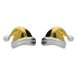 Sterling Silver Yellow Gold Santa Hat Stud Earrings, E2232.