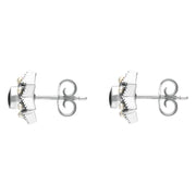 00150645 C W Sellors Sterling Silver Whitby Jet and Pearl Six Point Star Stud Earrings, E1638.