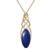 9ct Yellow Gold Lapis Lazuli Long Marquise Celtic Necklace. P1391.