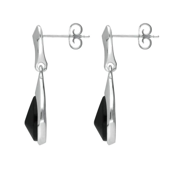 00167686 C W Sellors Sterling Silver Whitby Jet Curved Pear Drop Earrings, E2434.