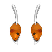 Sterling Silver Amber Pear Wave Top Drop Earrings E2502