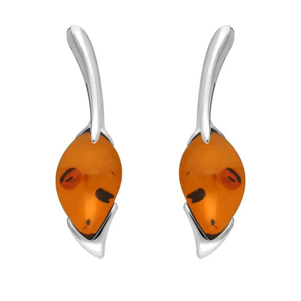 Sterling Silver Amber Pear Wave Top Drop Earrings E2502