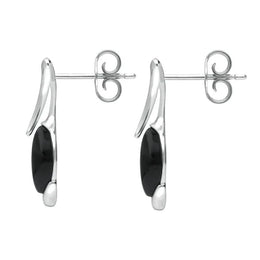 Sterling Silver Whitby Jet Pear Wave Top Drop Earrings E2502