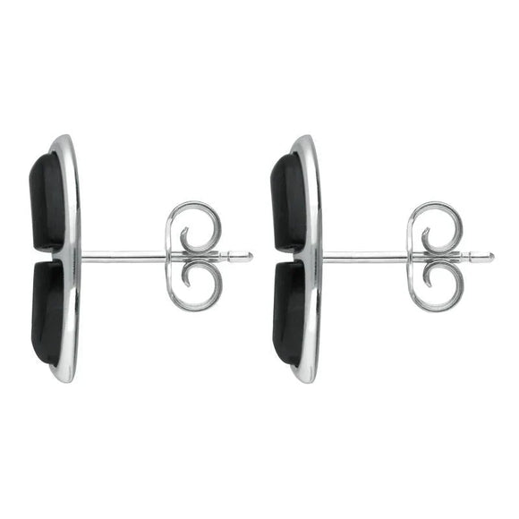 Sterling Silver Whitby Jet Two Stone Oblong Stud Earrings E2507