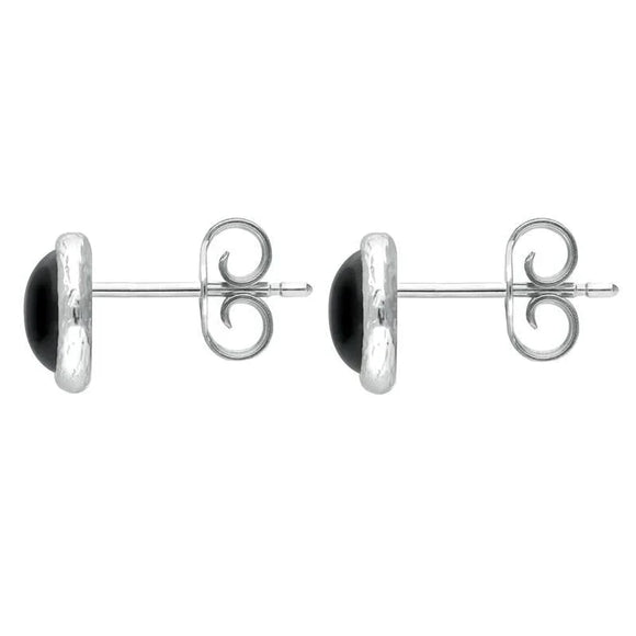 Sterling Silver Whitby Jet Round Solid Edge Earrings E2510