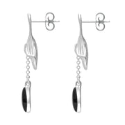 Sterling Silver Whitby Jet Teardrop Ginkgo Biloba Leaf Drop Earrings, E2514_2