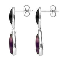 Sterling Silver Whitby Jet Amethyst Two Stone Marquise Pear Drop Earrings E2430