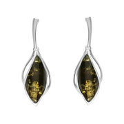 Sterling Silver Green Amber Open Marquise Drop Earrings E2437_G