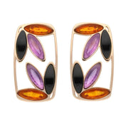 Sterling Silver Rose Gold Vermeil Whitby Jet Amber Amethyst Six Stone Earrings, E2517