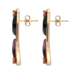 Sterling Silver Rose Gold Vermeil Whitby Jet Amber Amethyst Six Stone Earrings, E2517