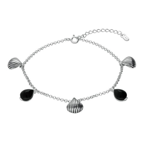 00178866 Sterling Silver Whitby Jet Shell Stone Pear Bracelet, B1167