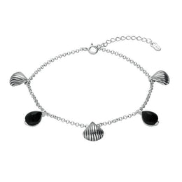 00178866 Sterling Silver Whitby Jet Shell Stone Pear Bracelet, B1167
