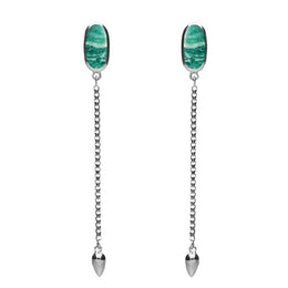 Sterling Silver Amazonite Lineaire Long Drop Stud Earrings. E2240.