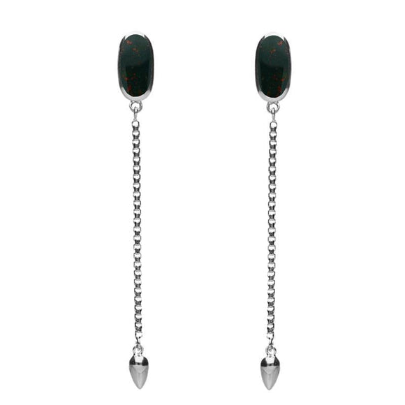 Sterling Silver Bloodstone Lineaire Long Drop Stud Earrings E2240