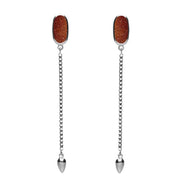 Sterling Silver Brown Goldstone Lineaire Long Drop Stud Earrings. E2240.