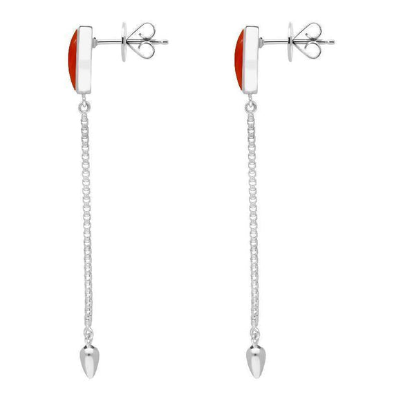 Sterling Silver Carnelian Lineaire Long Drop Stud Earrings. E2240.