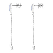 Sterling Silver Chalcedony Lineaire Long Drop Stud Earrings. E2240.