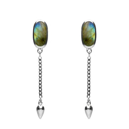 00181124 Sterling Silver Labradorite Lineaire Medium Drop Stud Earrings, E2241.