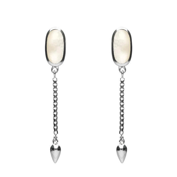 00181132 Sterling Silver White Mother of Pearl Lineaire Medium Drop Stud Earrings, E2241.