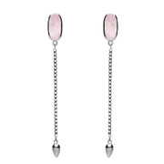 Sterling Silver Pink Mother Of Pearl Lineaire Long Drop Stud Earrings. E2240.