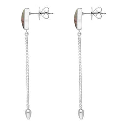 Sterling Silver Dark Mother Of Pearl Lineaire Long Drop Stud Earrings. E2240.