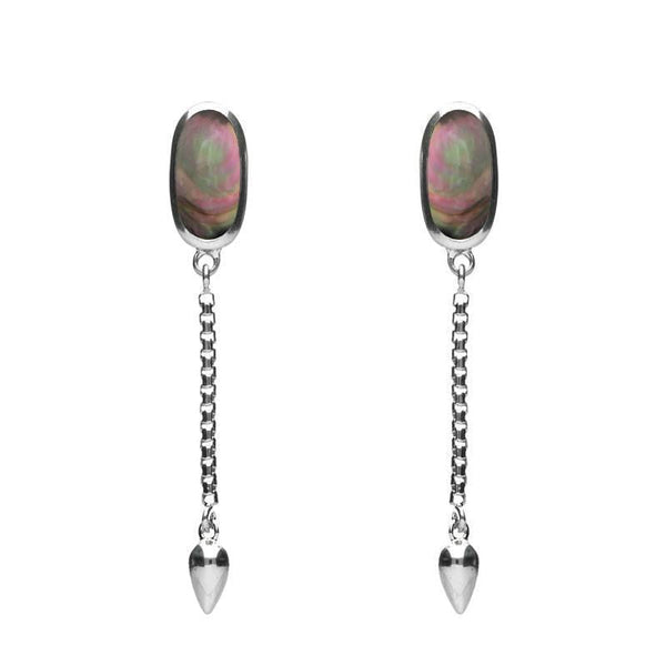00181136 Sterling Silver Dark Mother of Pearl Lineaire Medium Drop Stud Earrings, E2241.