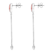Sterling Silver Rhodochrosite Lineaire Long Drop Stud Earrings. E2240.