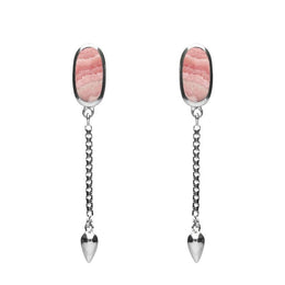 00181144 Sterling Silver Rhodochrosite Lineaire Medium Drop Stud Earrings, E2241.