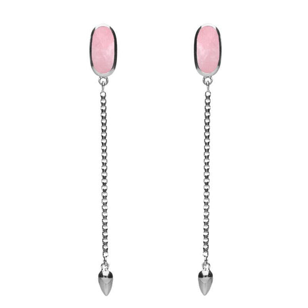 Sterling Silver Rose Quartz Lineaire Long Drop Stud Earrings, E2240.
