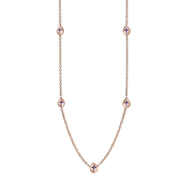 18ct Rose Gold Blue John Cross Link Disc Chain Necklace