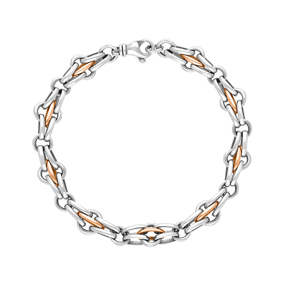 18ct Rose Gold Sterling Silver Multi Link Cable Chain Bracelet