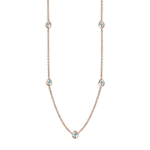 18ct Rose Gold Turquoise Cross Link Disc Chain Necklace