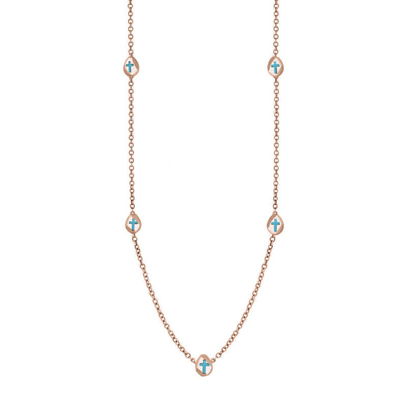18ct Rose Gold Turquoise Cross Link Disc Chain Necklace