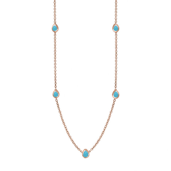 18ct Rose Gold Turquoise Cross Link Disc Chain Necklace